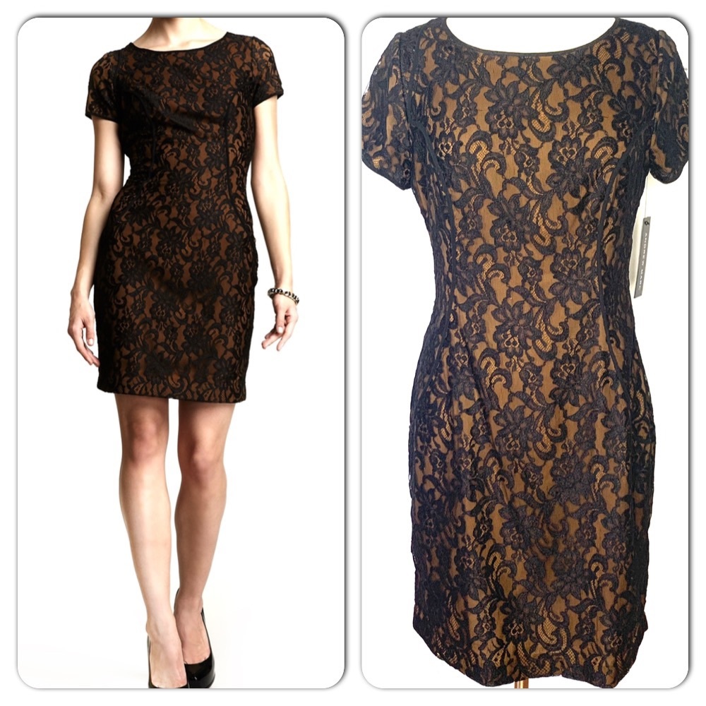 Andrew Marc Black Lace Short Sleeve Chemise 10 NWT